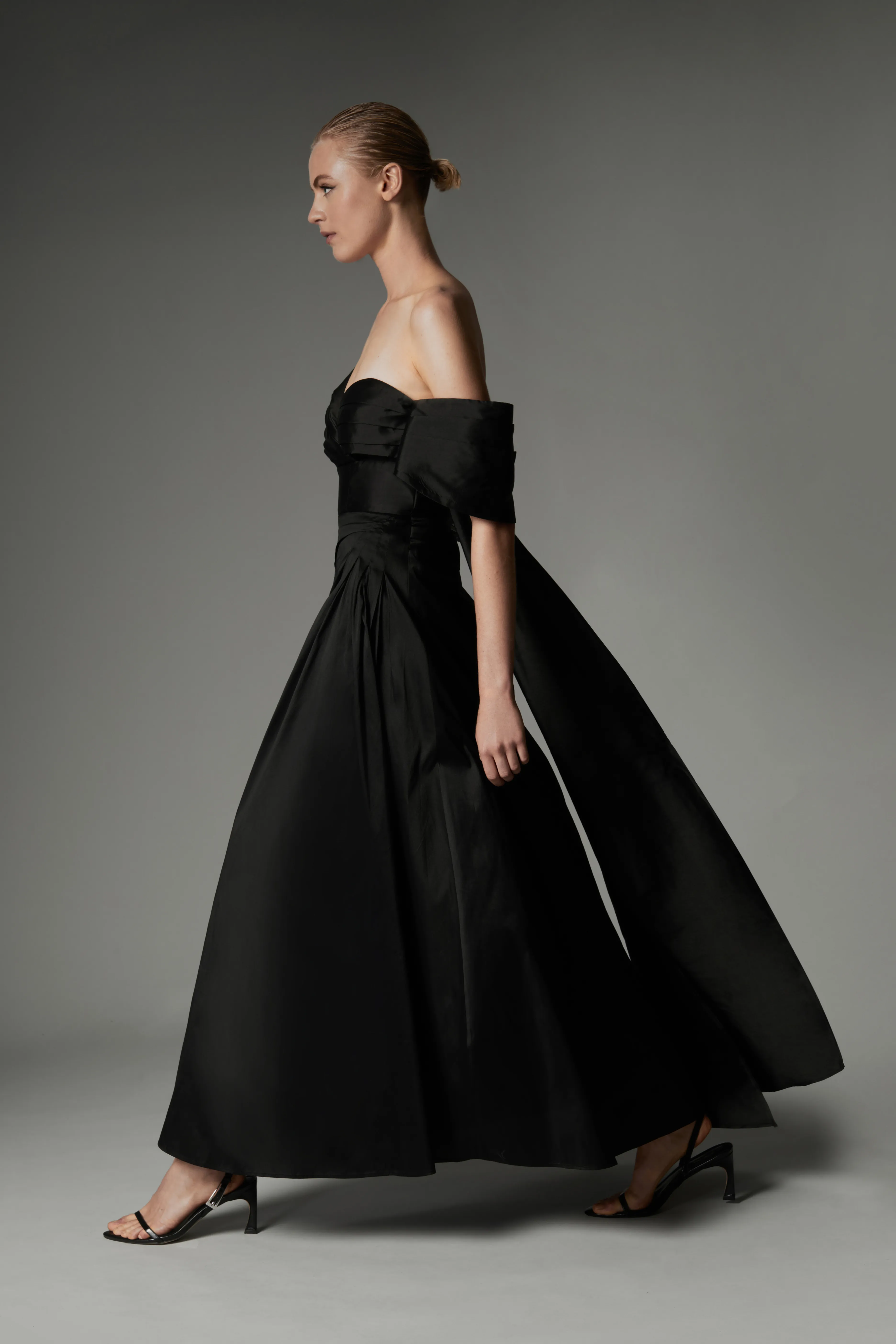 Archive Collection - Taffeta Draped Shoulder Midi Prom Dress BKK22311 6 Archive Collection - Taffeta Draped Shoulder Midi Prom Dress BKK22311