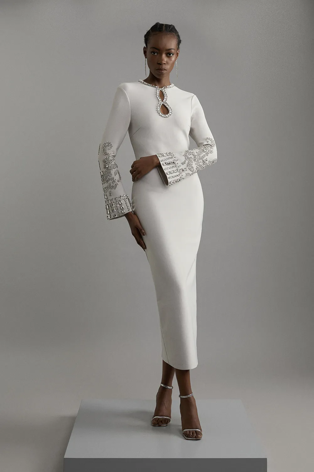 Figure Form Bandage Knit Embellished Wide Sleeve Maxi Dress BKK21501