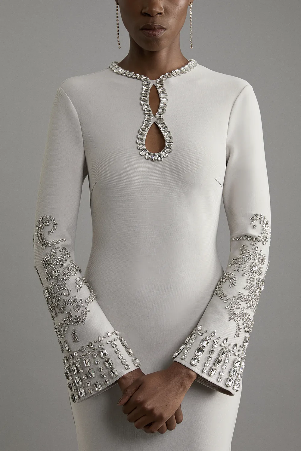 Figure Form Bandage Knit Embellished Wide Sleeve Maxi Dress BKK21501