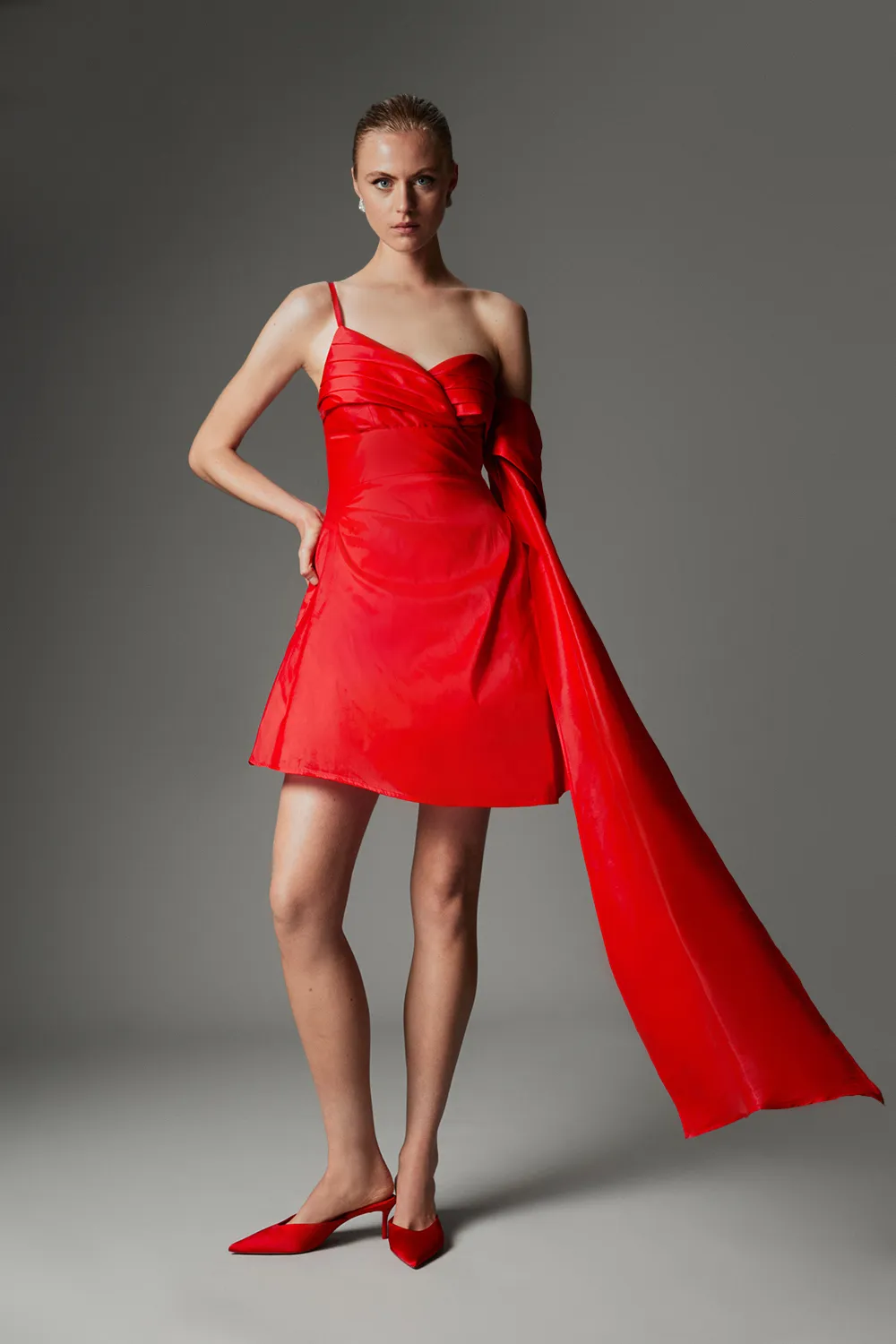 Archive Collection - Taffeta Draped Shoulder Mini Dress BKK22312
