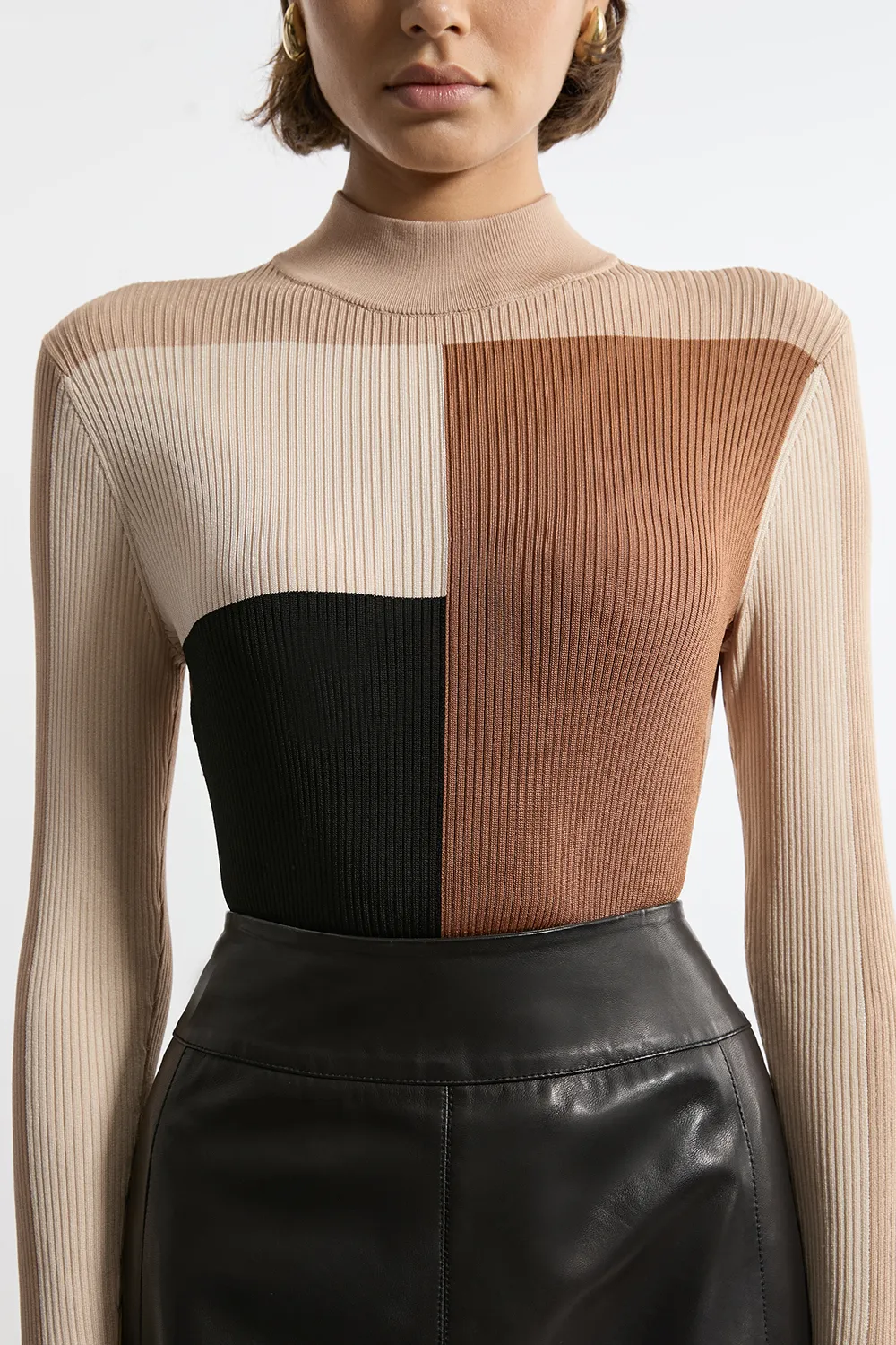 Slinky Rib Knit Color Block Top BKK21551 3 Slinky Rib Knit Color Block Top BKK21551