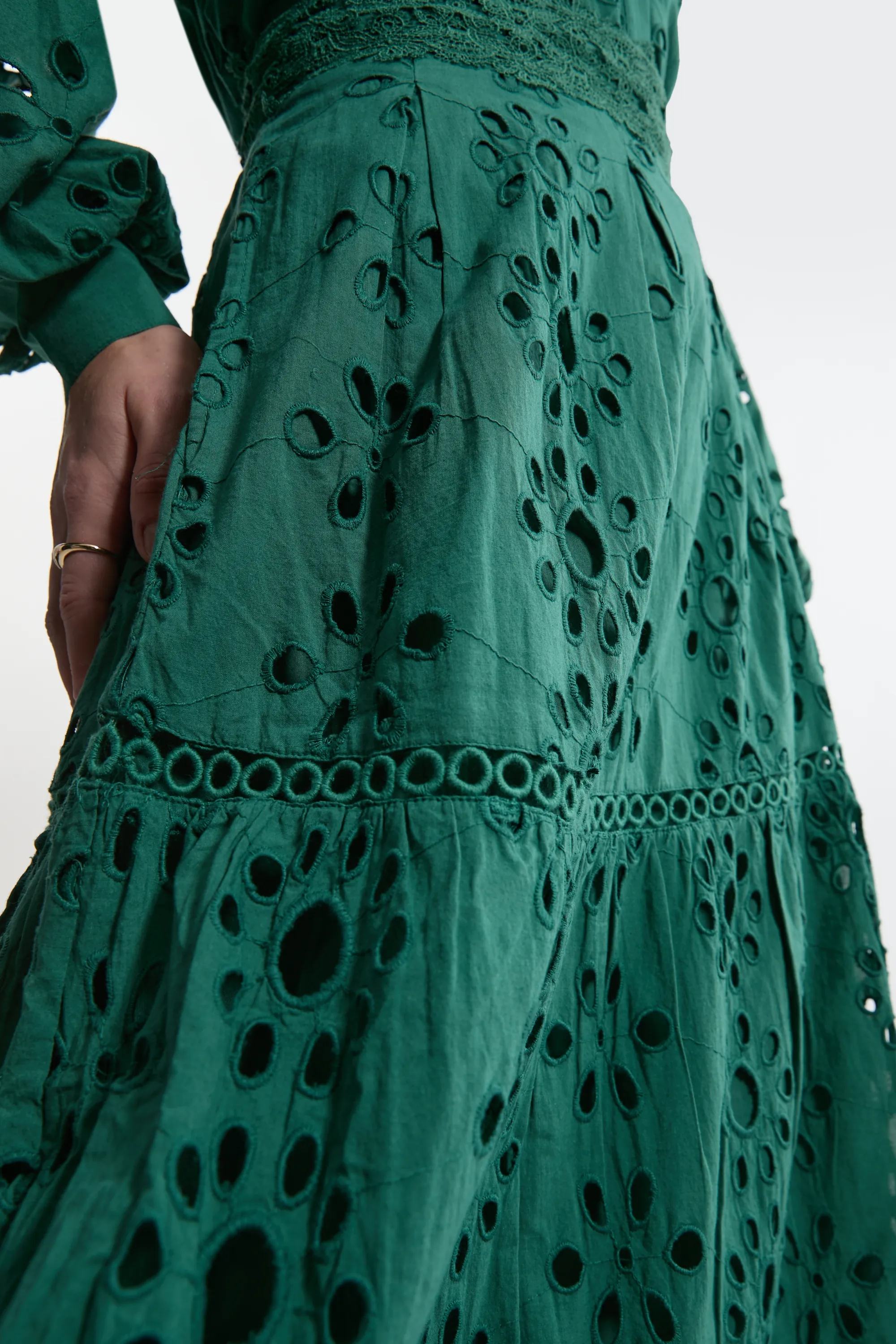 Eyelet Woven Midi Skirt With Guipure Trim BKK21953