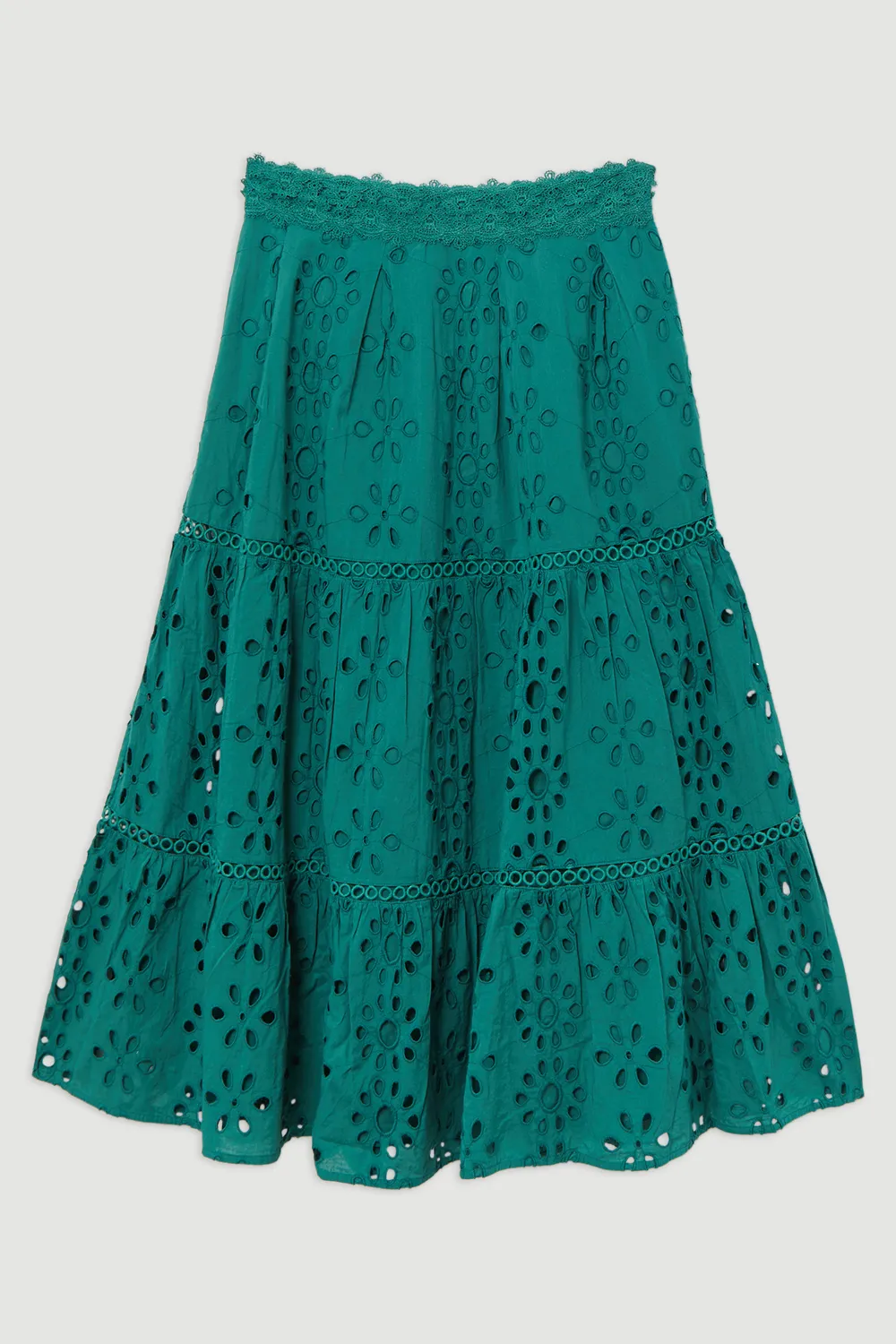 Eyelet Woven Midi Skirt With Guipure Trim BKK21953