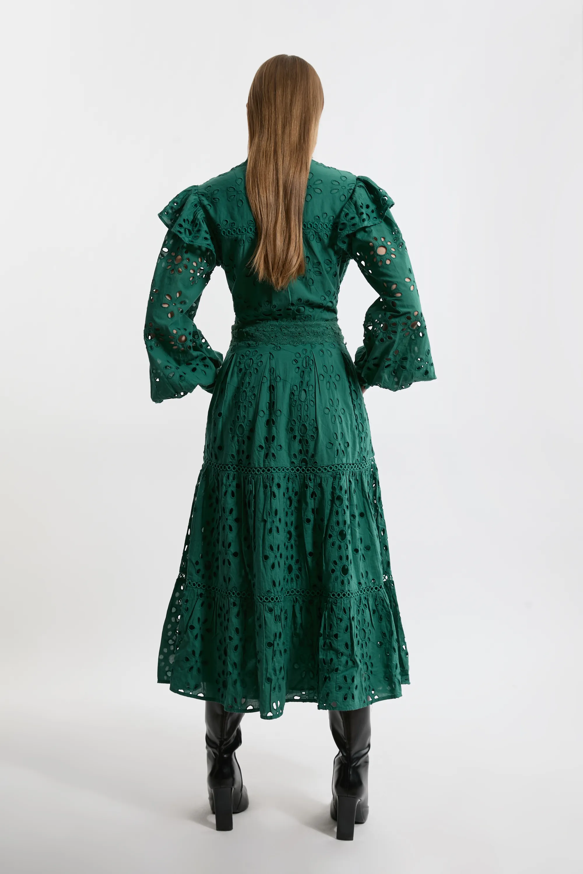 Eyelet Woven Midi Skirt With Guipure Trim BKK21953