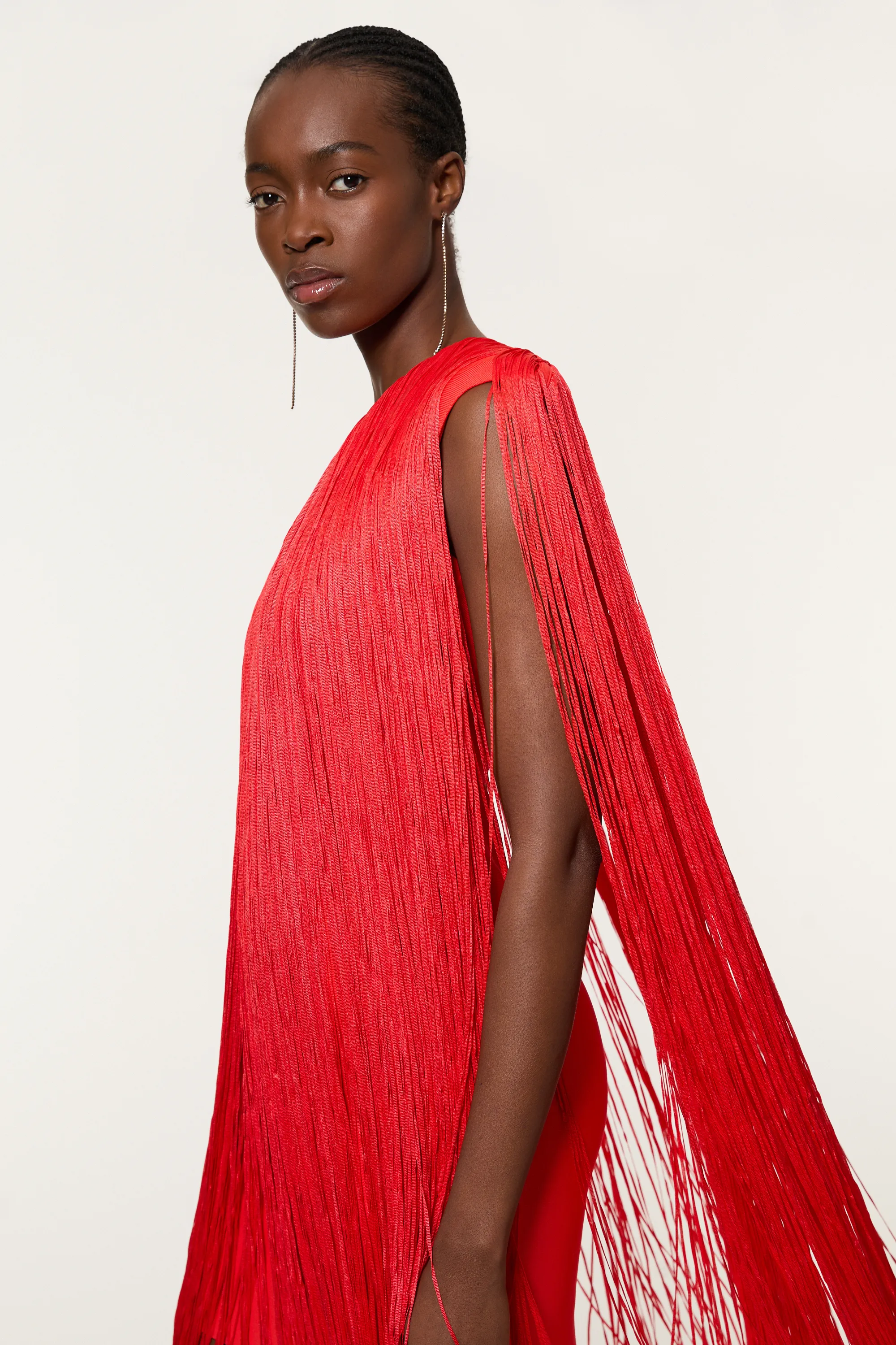 Figure Form Bandage Knit V Neck Fringe Mini Dress BKK21992