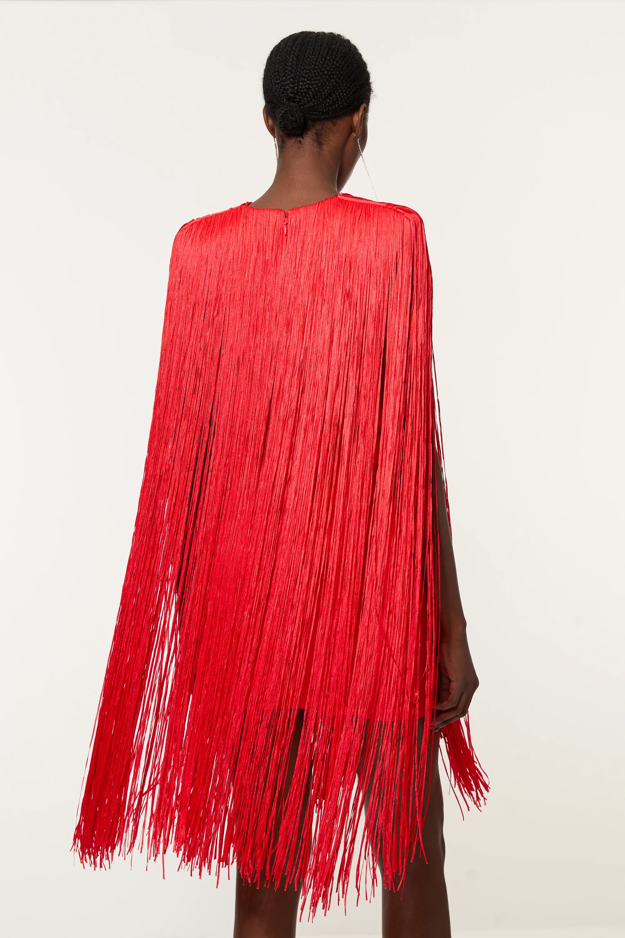 Figure Form Bandage Knit V Neck Fringe Mini Dress BKK21992