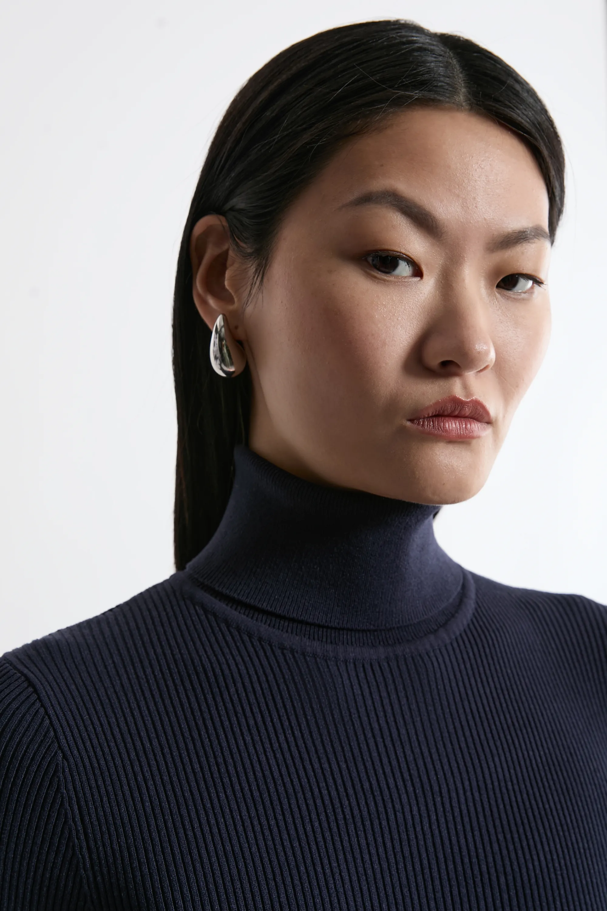 Viscose Blend Knit Turtleneck Belted Flippy Hem Mini Dress BKK21994