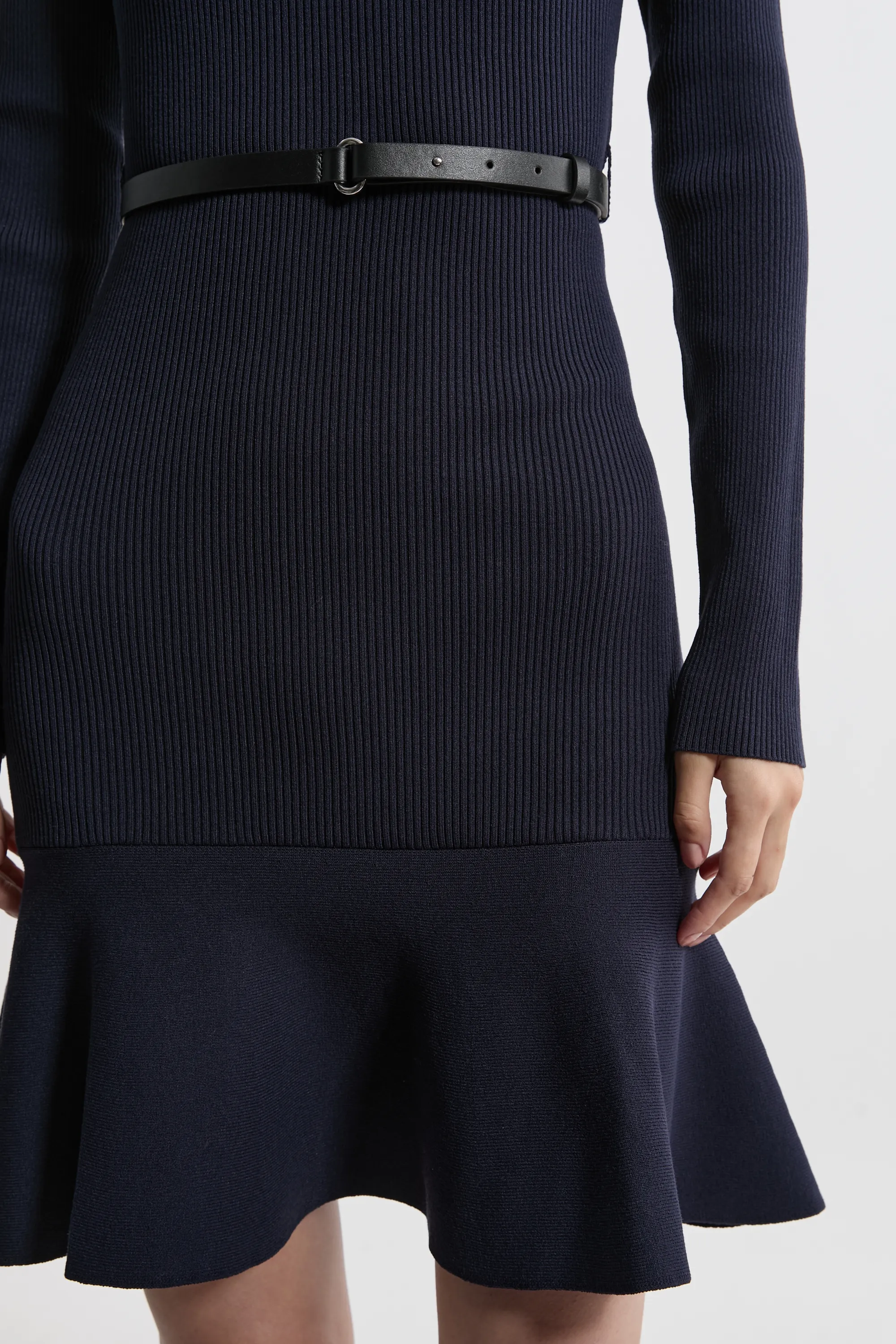 Viscose Blend Knit Turtleneck Belted Flippy Hem Mini Dress BKK21994