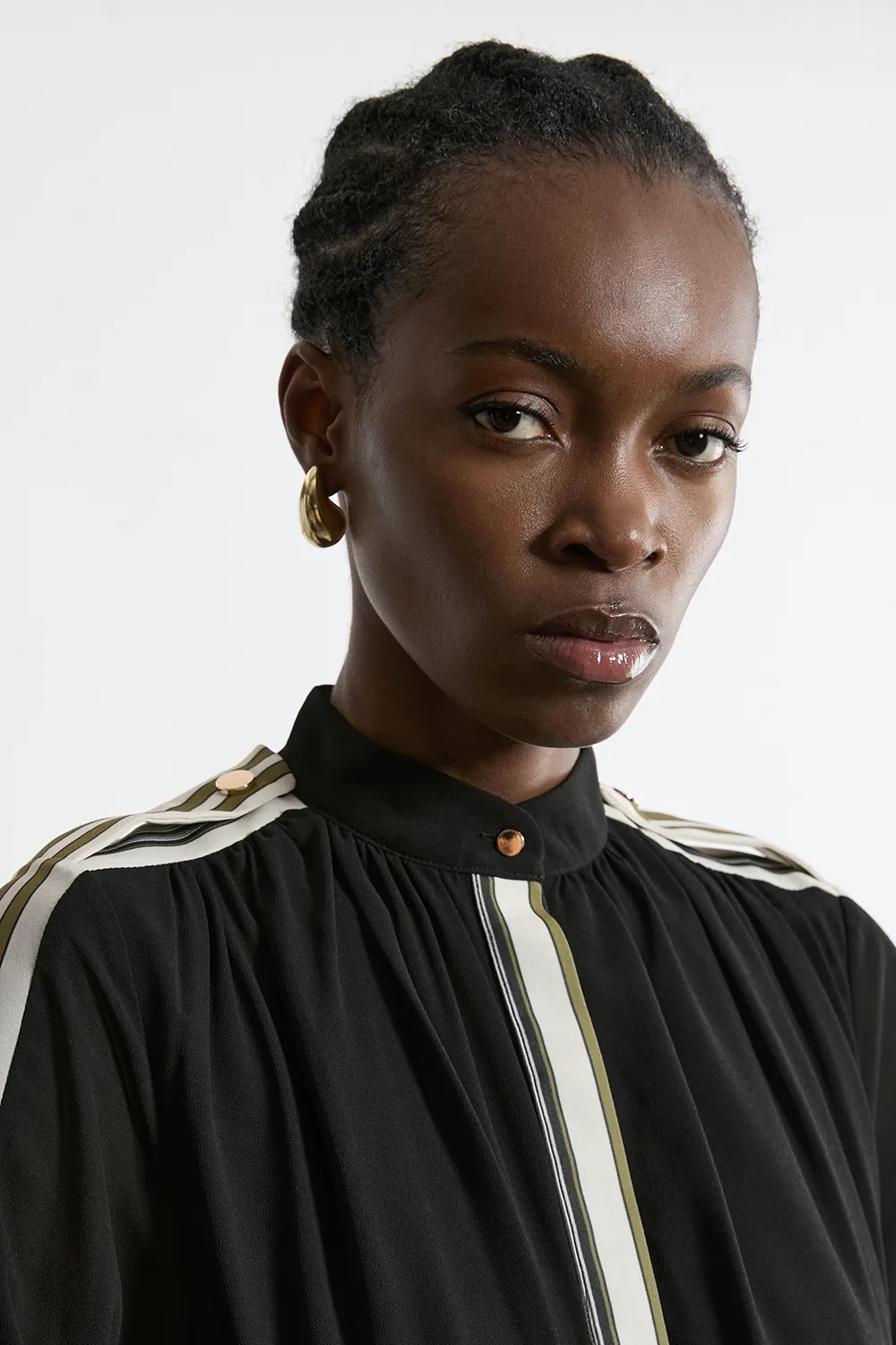 Military Mono Stripe Balloon Sleeve Maxi Dress BKK22387 3 Military Mono Stripe Balloon Sleeve Maxi Dress BKK22387