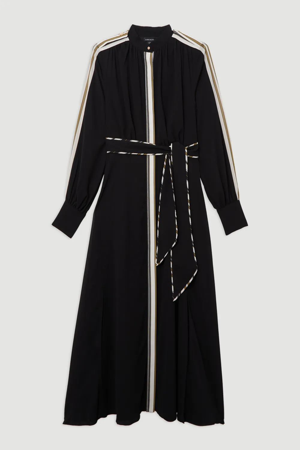 Military Mono Stripe Balloon Sleeve Maxi Dress BKK22387 4 Military Mono Stripe Balloon Sleeve Maxi Dress BKK22387