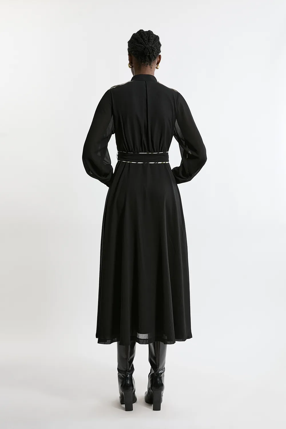 Military Mono Stripe Balloon Sleeve Maxi Dress BKK22387 5 Military Mono Stripe Balloon Sleeve Maxi Dress BKK22387