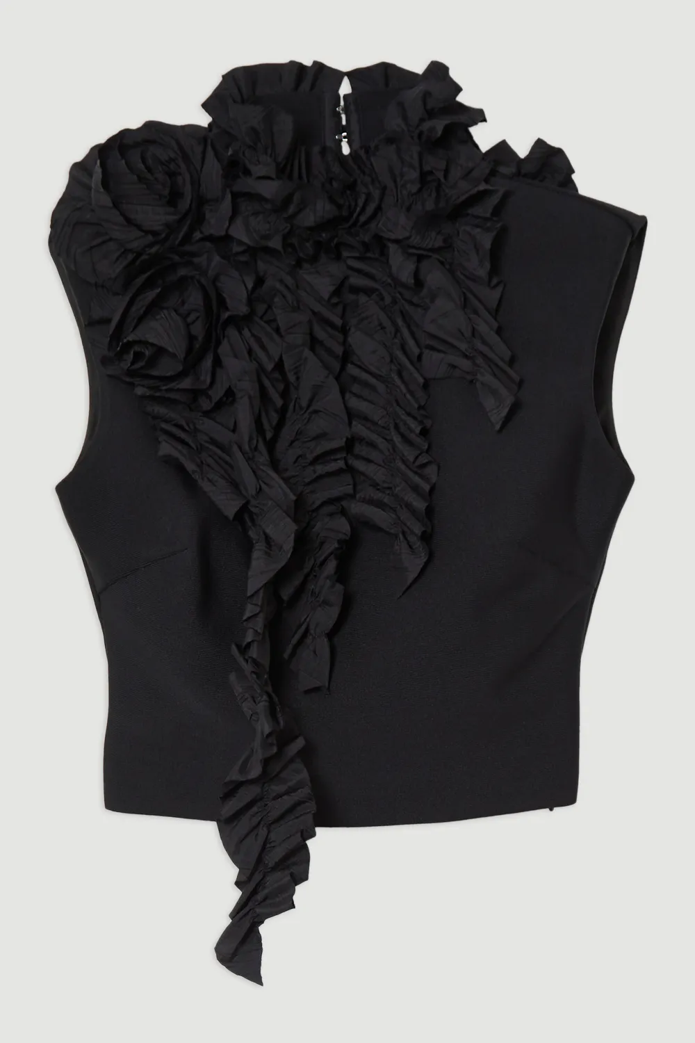 Figure Form Bandage Knit Woven Rosette Detail Top BKK22100