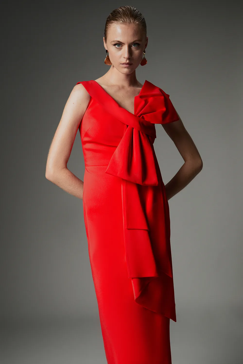 Archive Collection - Petite Bow Detail Asymmetric Off The Shoulder Midaxi Dress BKK22399