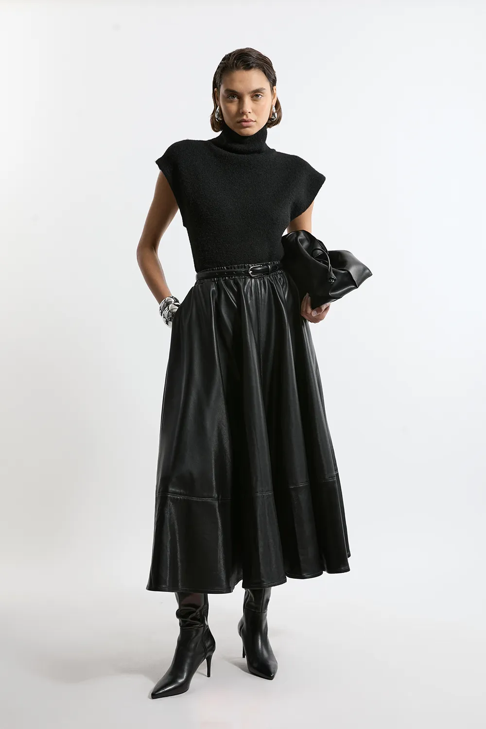 Faux Leather Full Maxi Skirt BKK22279