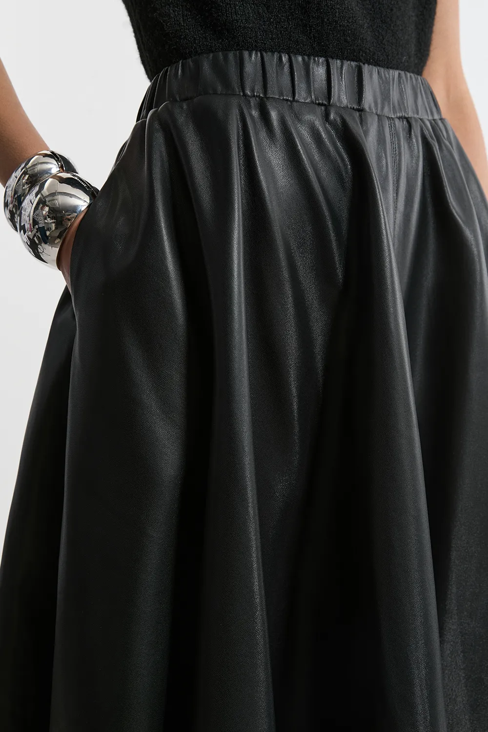 Faux Leather Full Maxi Skirt BKK22279