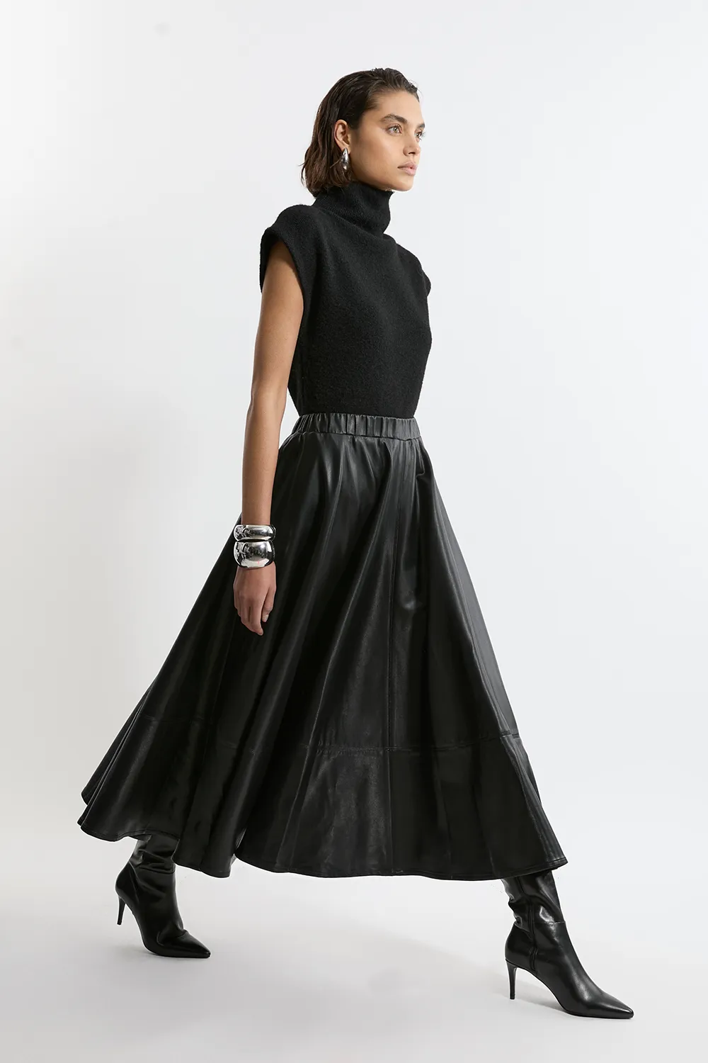 Faux Leather Full Maxi Skirt BKK22279