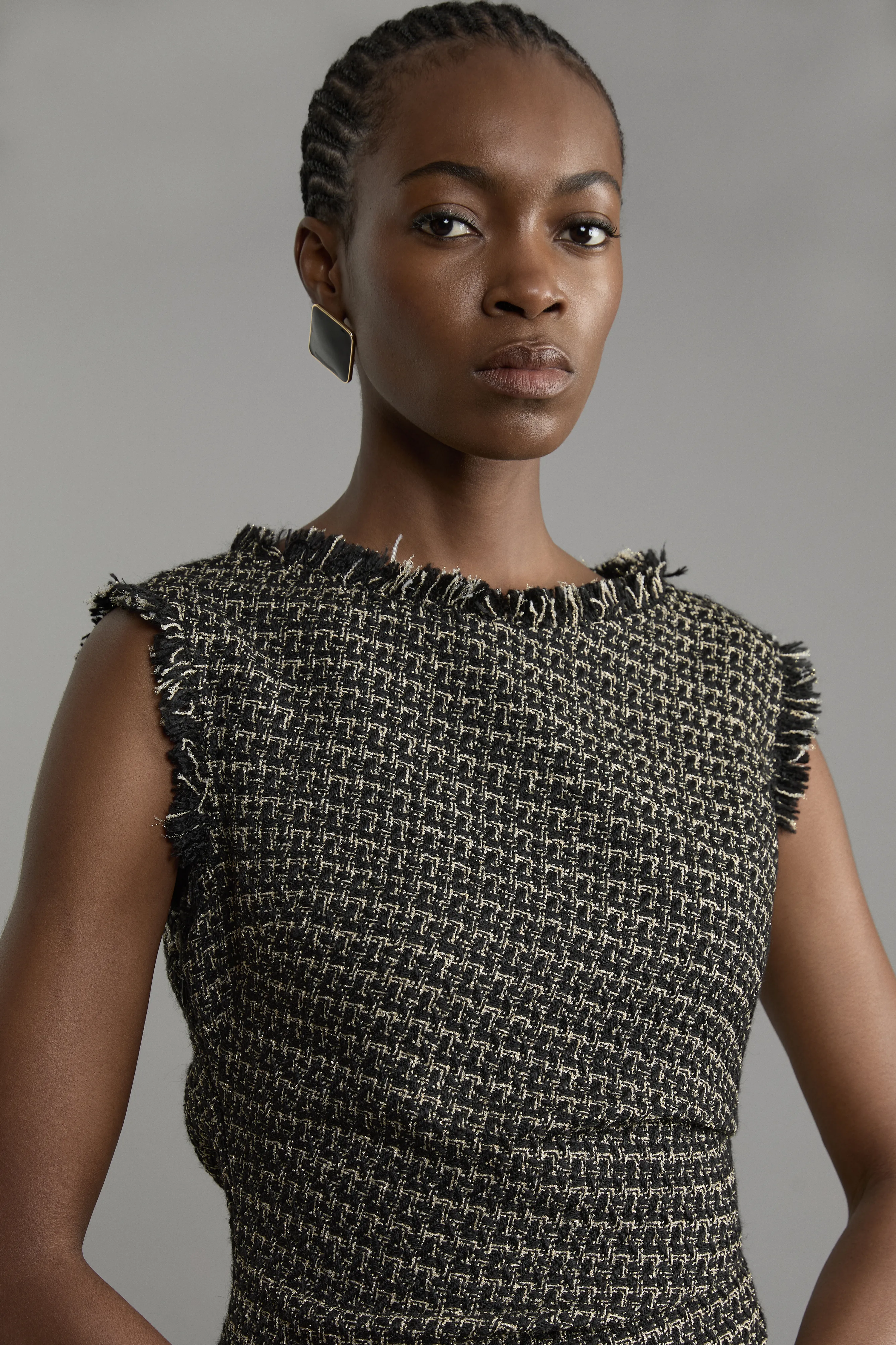 Metallic Boucle Tailored Ruched Midi Dress BKK22557