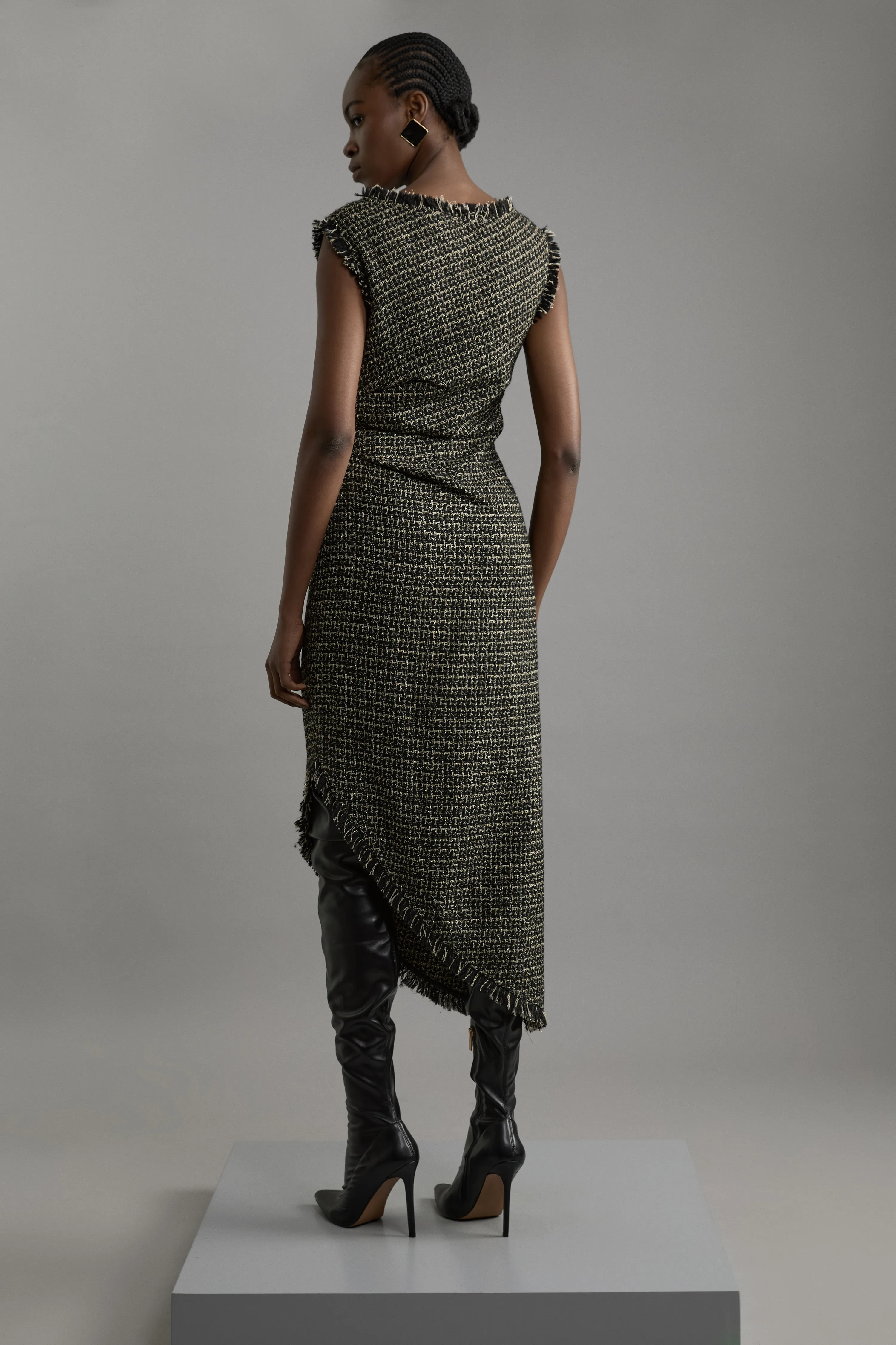 Metallic Boucle Tailored Ruched Midi Dress BKK22557 3 Metallic Boucle Tailored Ruched Midi Dress BKK22557