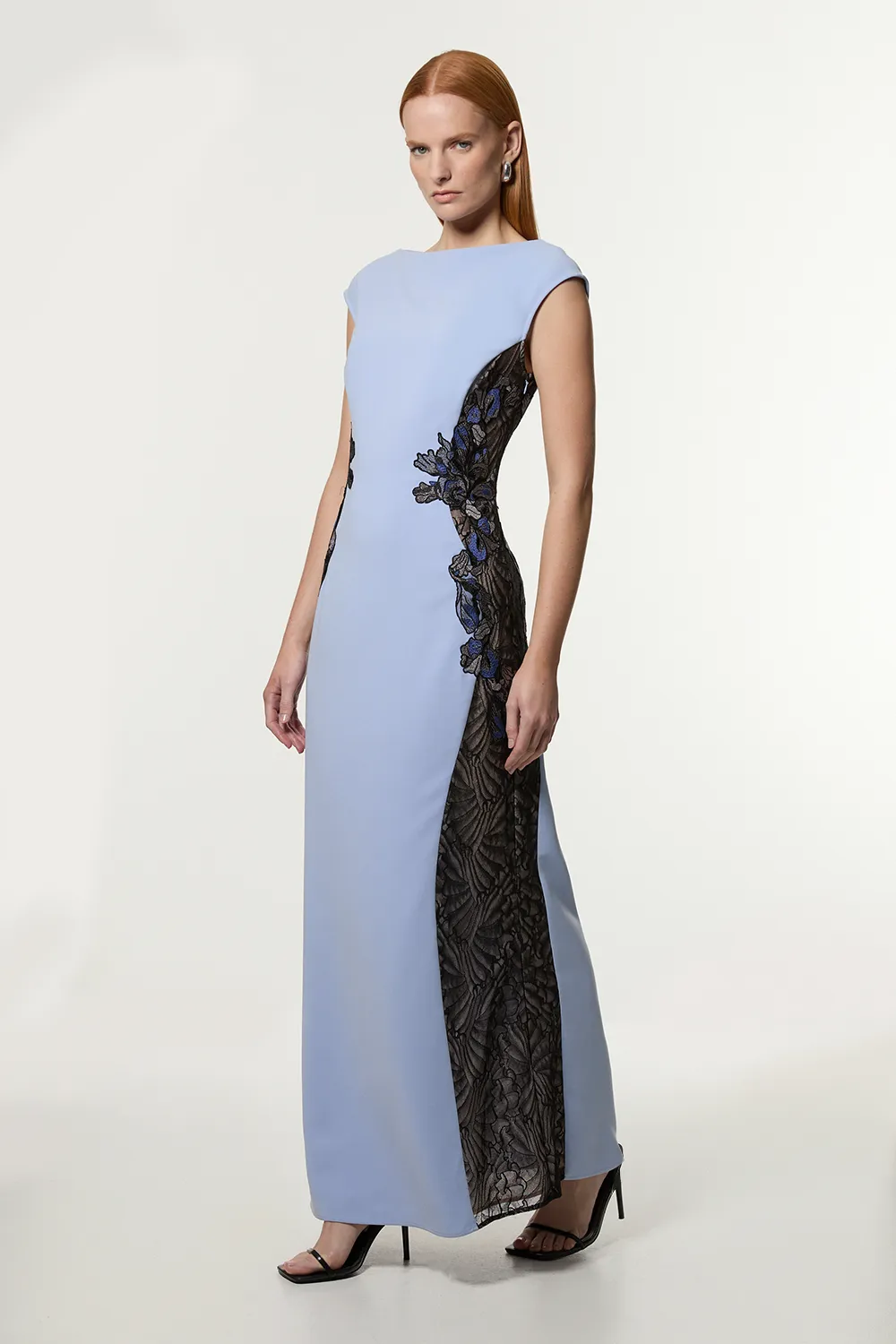 Lace Applique Contrast Sleeveless Tailored Maxi Dress BKK22587