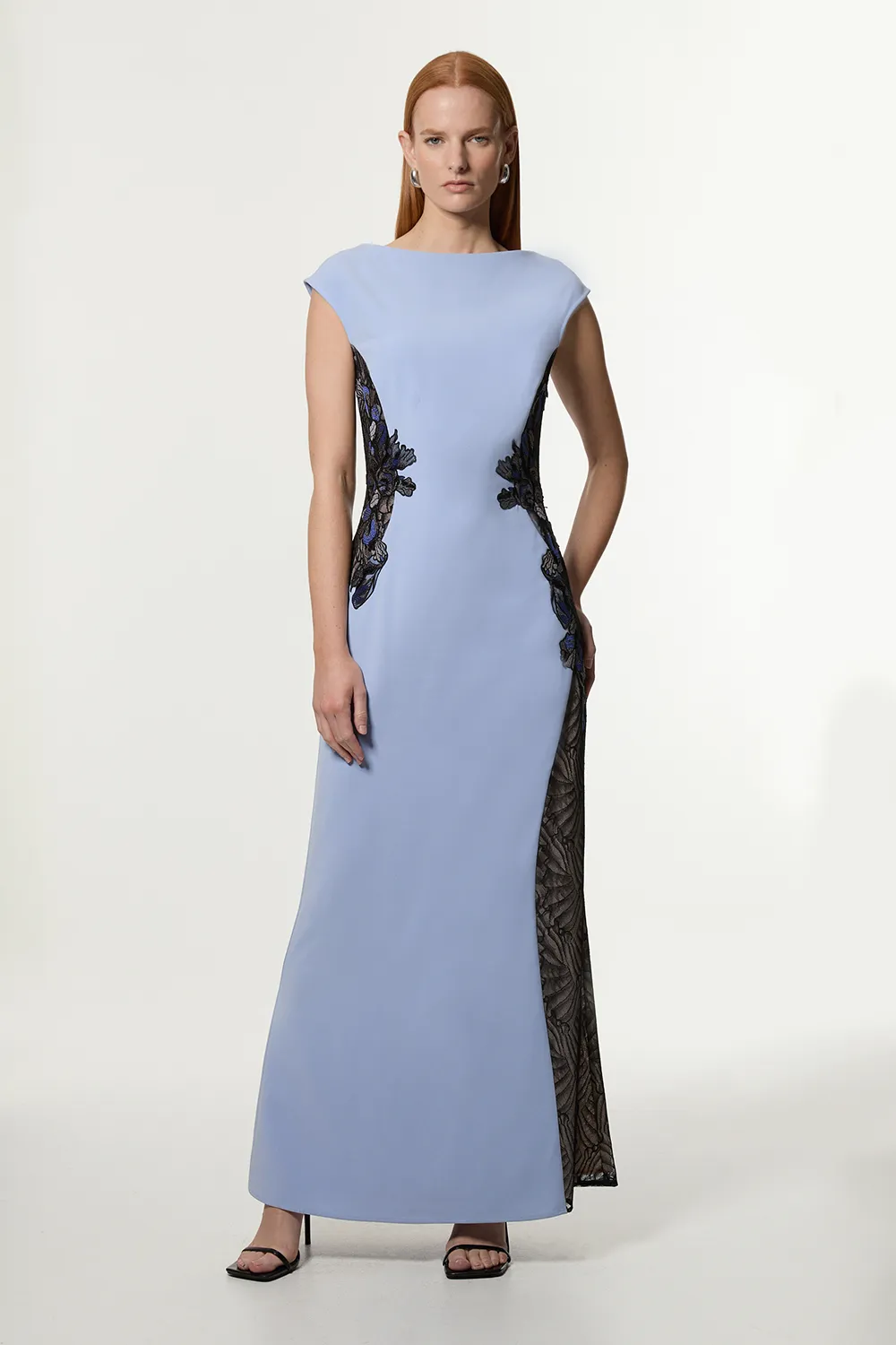 Lace Applique Contrast Sleeveless Tailored Maxi Dress BKK22587