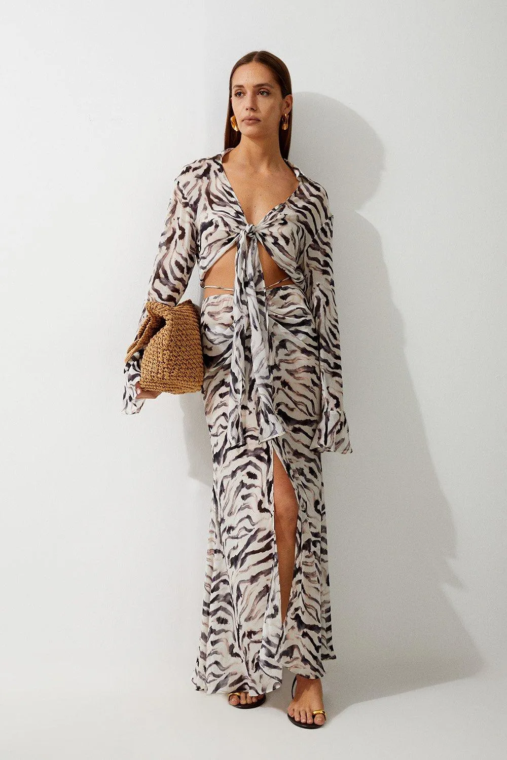 Animal Print Ruched Beach Skirt BKK17383