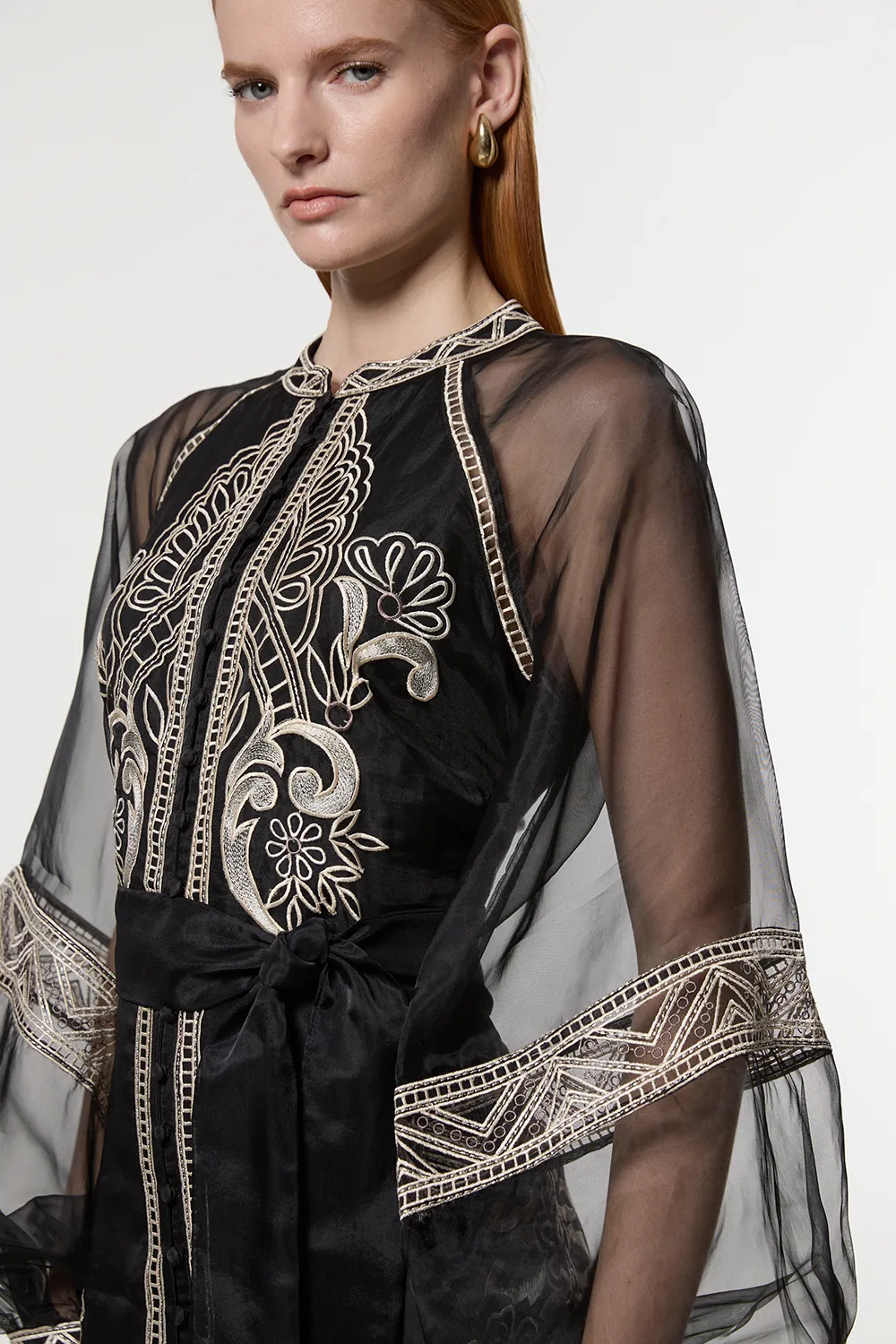 Embroidered Organdie Balloon Sleeve Woven Maxi Dress BKK22710