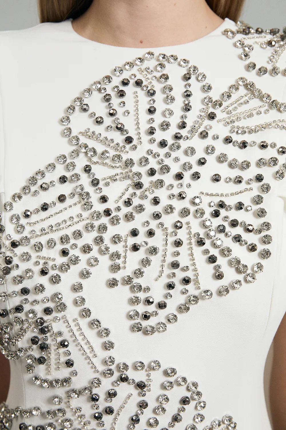 Placed Floral Crystal Embellished Tailored Drama Cape Maxi Dress BKK22721