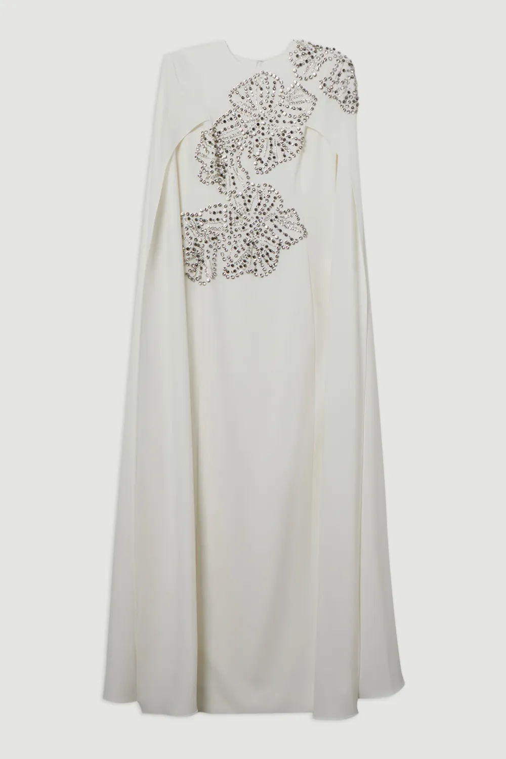 Placed Floral Crystal Embellished Tailored Drama Cape Maxi Dress BKK22721