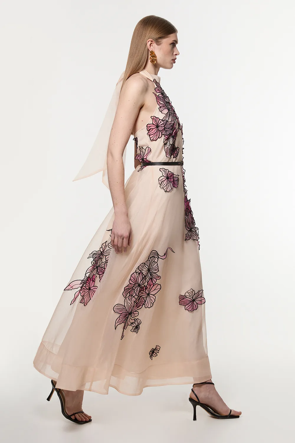 Floral Applique Organdie Woven Halter Neck Maxi Dress BKK22725 3 Floral Applique Organdie Woven Halter Neck Maxi Dress BKK22725