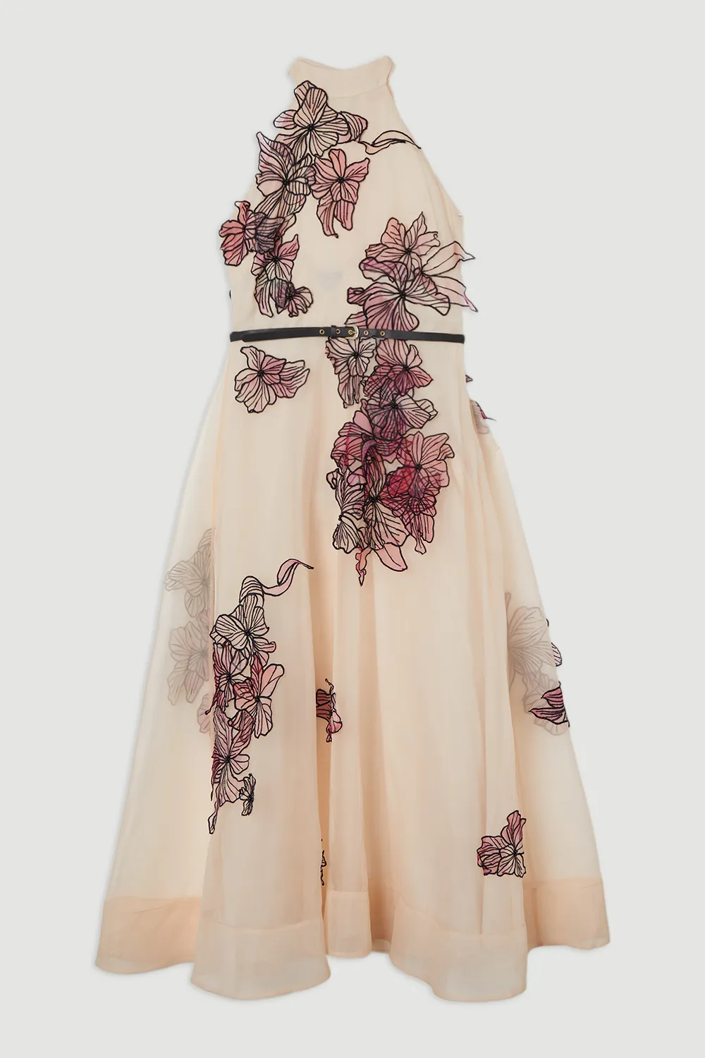 Floral Applique Organdie Woven Halter Neck Maxi Dress BKK22725 4 Floral Applique Organdie Woven Halter Neck Maxi Dress BKK22725