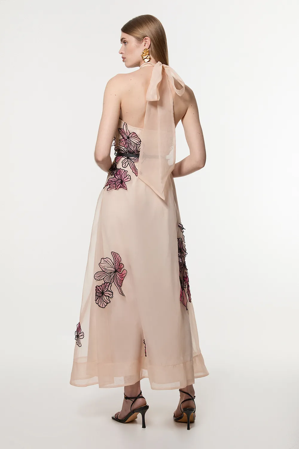 Floral Applique Organdie Woven Halter Neck Maxi Dress BKK22725 5 Floral Applique Organdie Woven Halter Neck Maxi Dress BKK22725