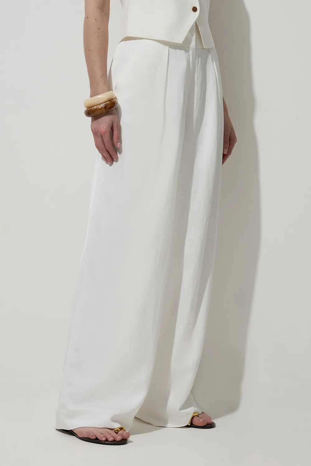 Petite Tailored Viscose Linen Wide Leg Pants BKK22733