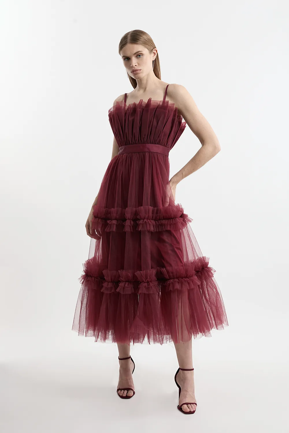Tulle Bandeau Tiered Midi Dress BKK22816