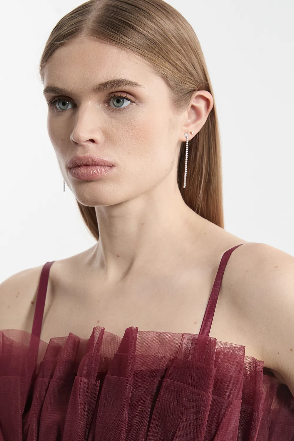 Tulle Bandeau Tiered Midi Dress BKK22816