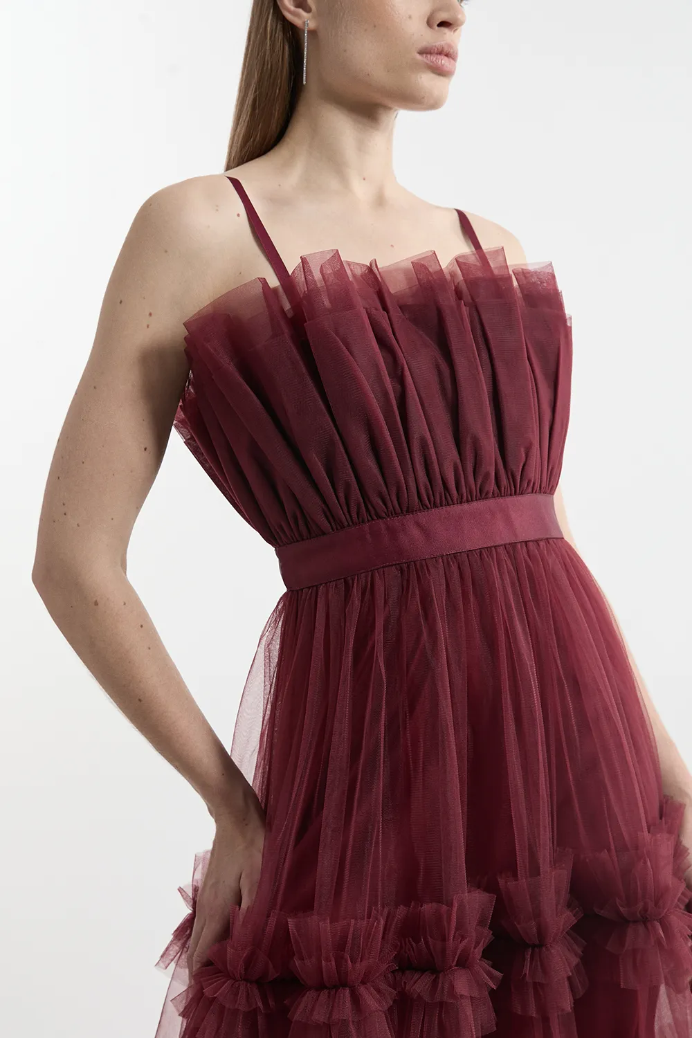 Tulle Bandeau Tiered Midi Dress BKK22816