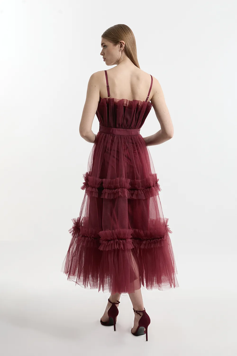 Tulle Bandeau Tiered Midi Dress BKK22816