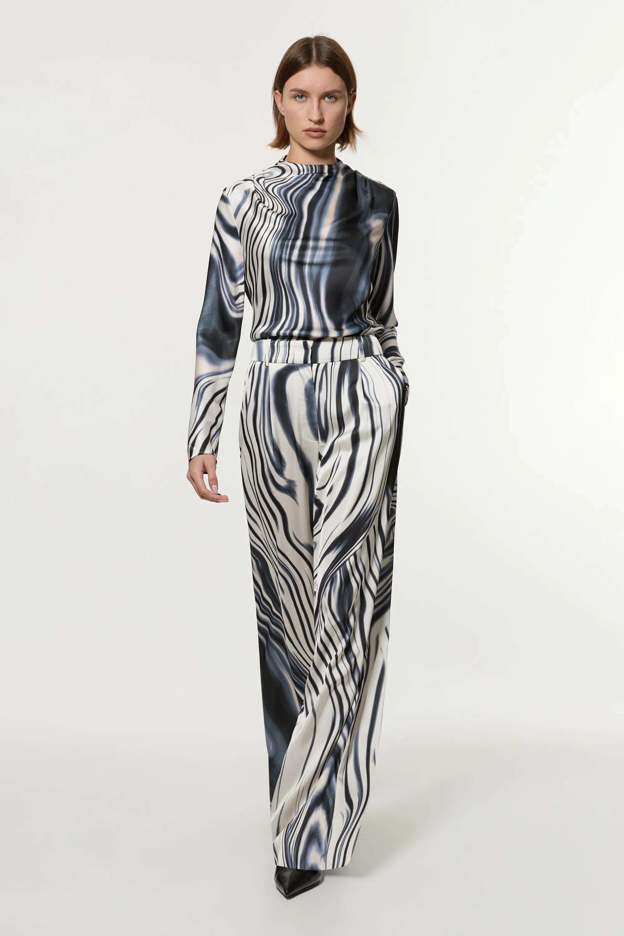 Graduated Stripe Viscose Satin High Waist Pants BKK22834