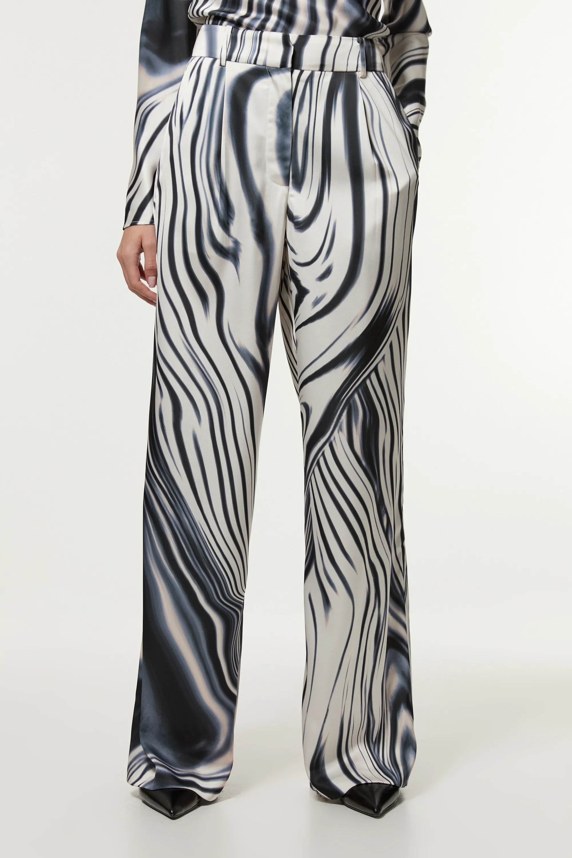 Graduated Stripe Viscose Satin High Waist Pants BKK22834