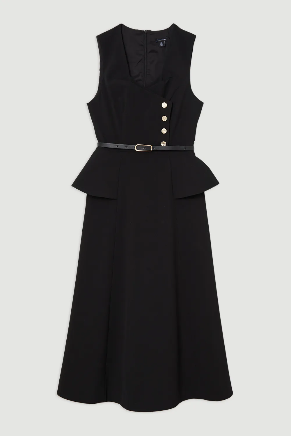 Compact Stretch Belted Peplum Detail Full Skirted Midi Dress BKK22841 4 Compact Stretch Belted Peplum Detail Full Skirted Midi Dress BKK22841