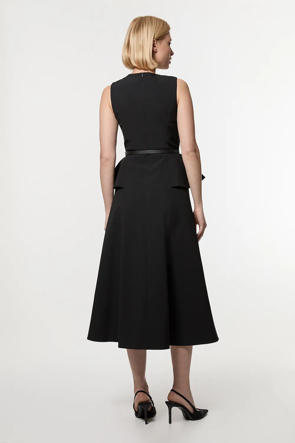 Compact Stretch Belted Peplum Detail Full Skirted Midi Dress BKK22841 5 Compact Stretch Belted Peplum Detail Full Skirted Midi Dress BKK22841
