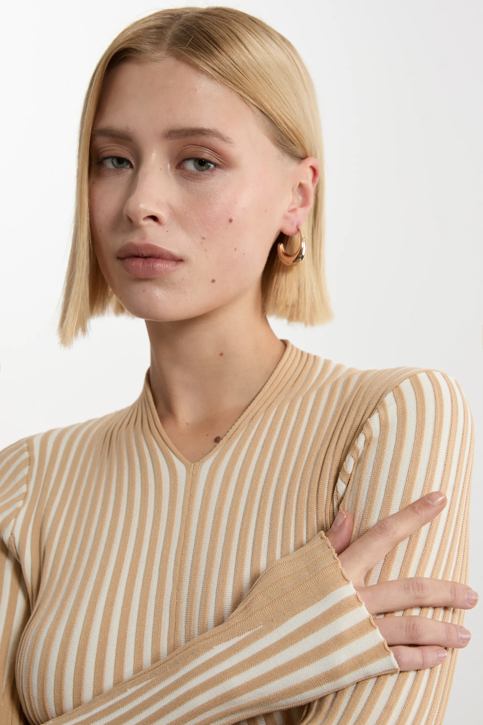 Stripe Fitted Long Sleeve Knitted Top BKK22858