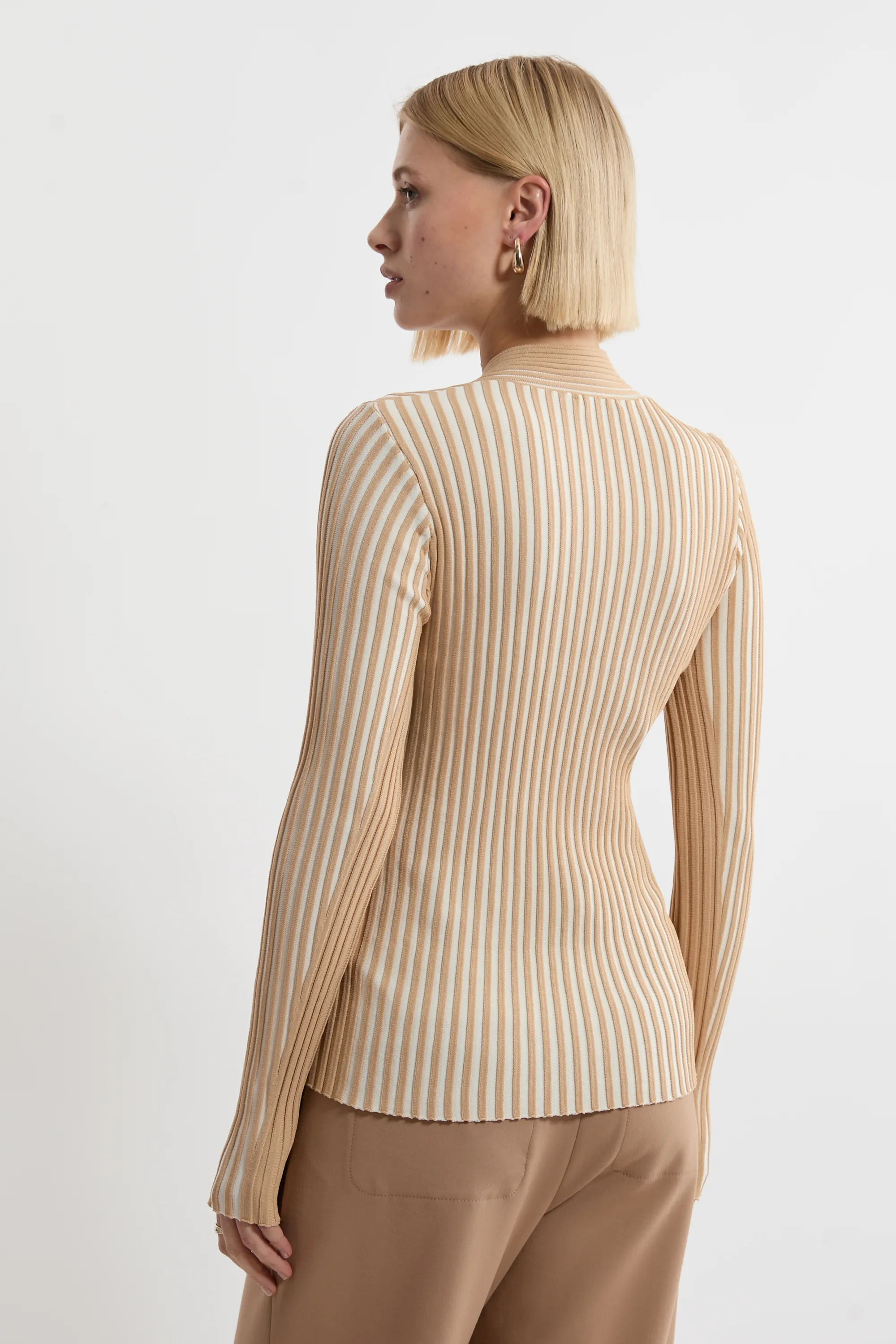Stripe Fitted Long Sleeve Knitted Top BKK22858 5 Stripe Fitted Long Sleeve Knitted Top BKK22858