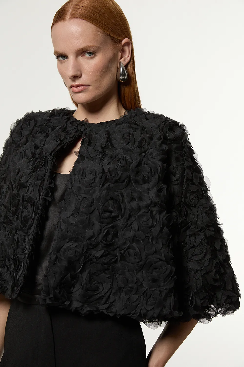 Textured Rosette Woven Cropped Cape BKK22908