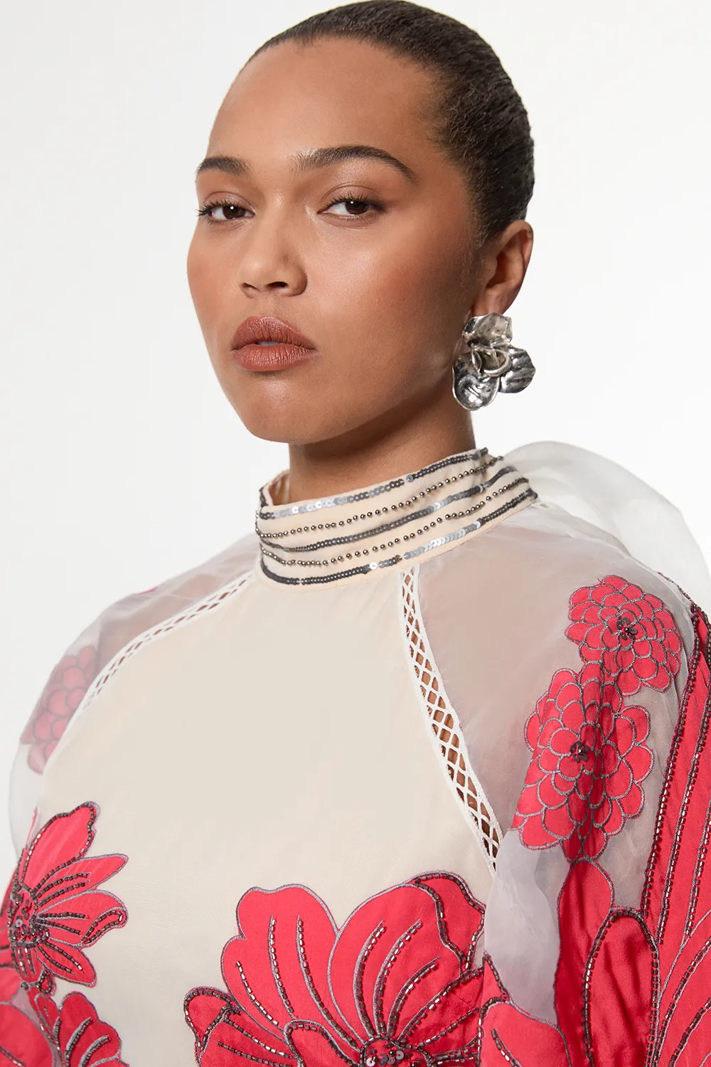 Plus Size Applique Organdie Floral Graphic Maxi Dress BKK22929