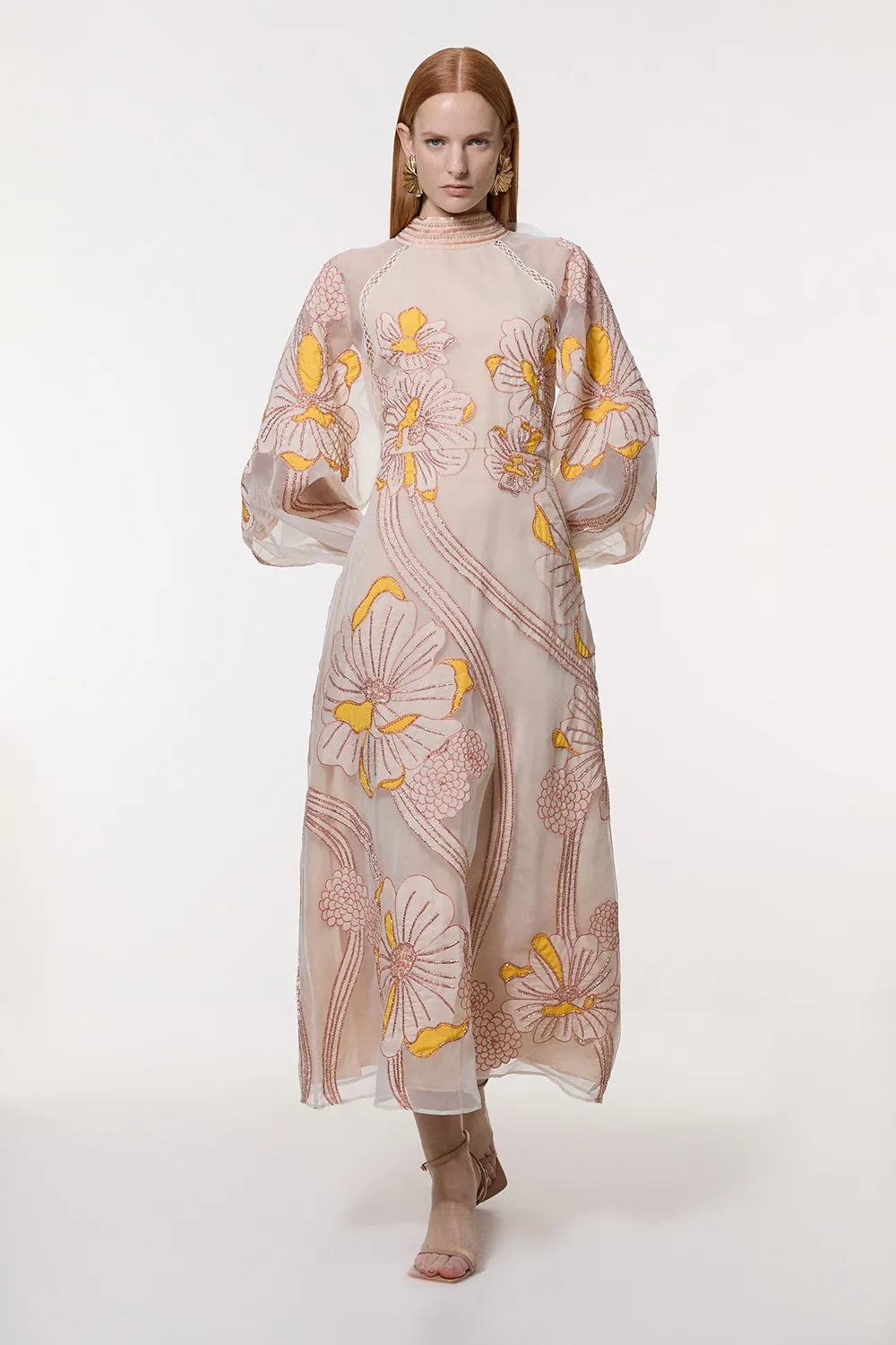 Petite Applique Organdie Floral Graphic Maxi Dress BKK22934