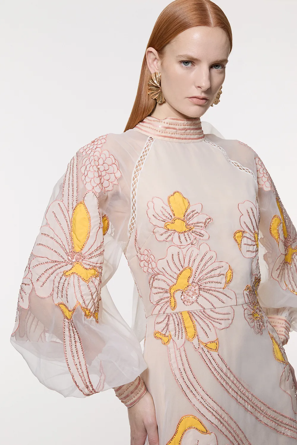 Petite Applique Organdie Floral Graphic Maxi Dress BKK22934