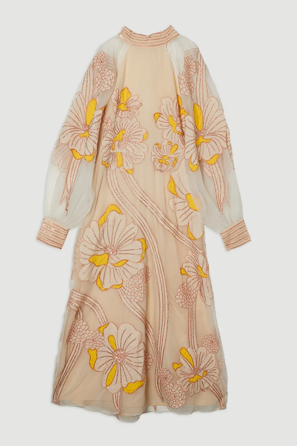 Petite Applique Organdie Floral Graphic Maxi Dress BKK22934