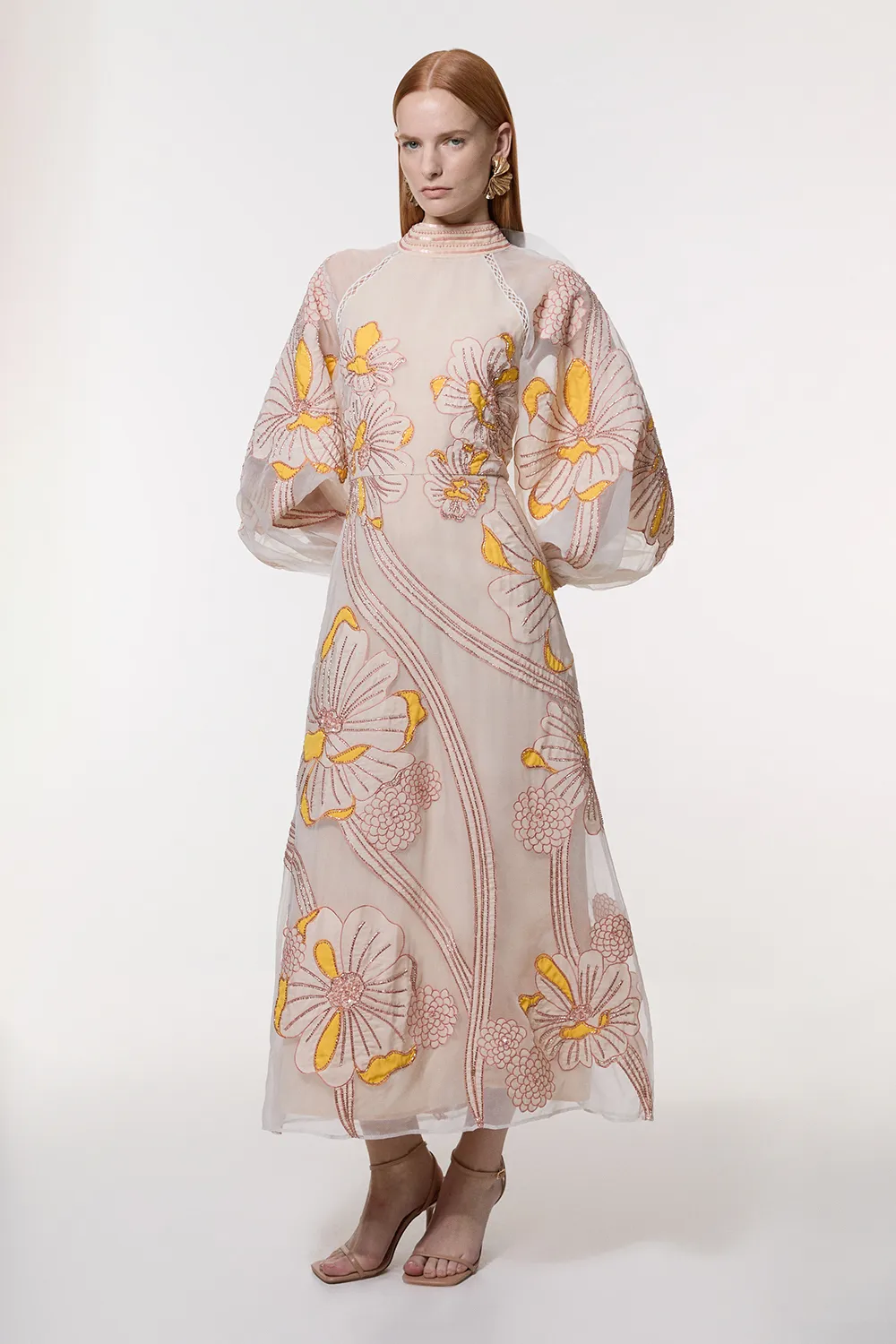 Petite Applique Organdie Floral Graphic Maxi Dress BKK22934