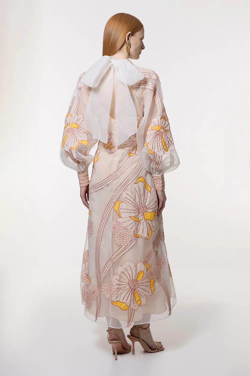 Petite Applique Organdie Floral Graphic Maxi Dress BKK22934