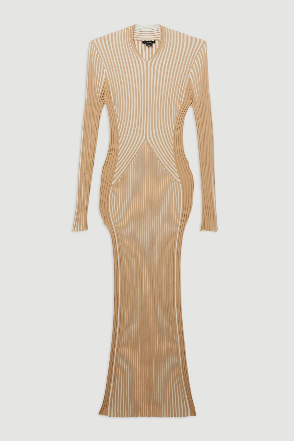 Stripe Fitted Long Sleeve Knitted Midi Dress BKK22970